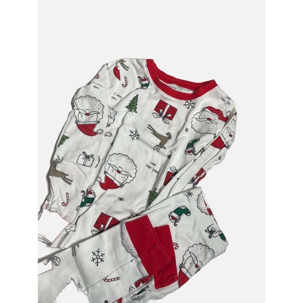 Carter's Pajama Set Kids 6 White Santa Reindeer Christmas Holiday Sleepwear